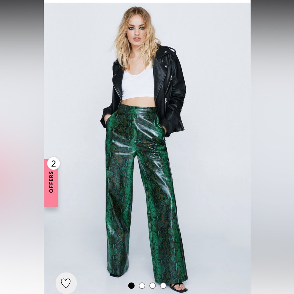 Faux Leather Croc Print Wide Leg Pants
